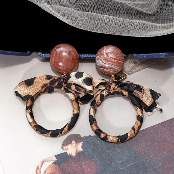 NEW! Dainty Leopard Ribbon Hoop Earrings - Picture 5 of 7